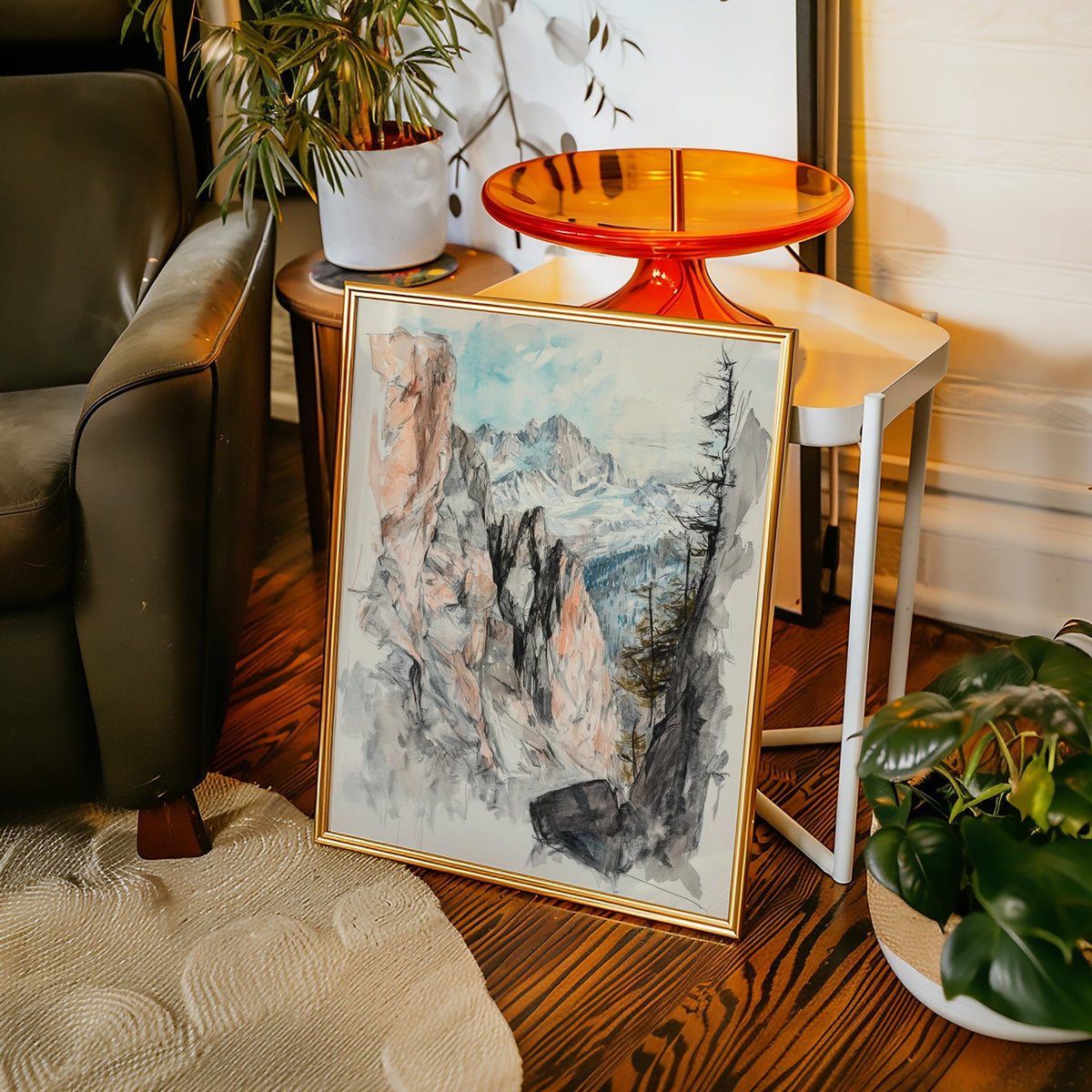 Alpine Canyon Watercolor Print – Mountain Cliff Wall Art - Quarter Circle AK Boutique