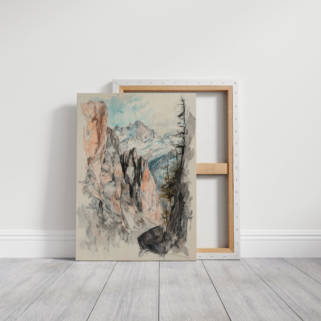 Alpine Canyon Watercolor Print – Mountain Cliff Wall Art - Quarter Circle AK Boutique