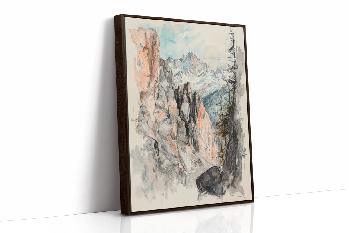 Alpine Canyon Watercolor Print – Mountain Cliff Wall Art - Quarter Circle AK Boutique