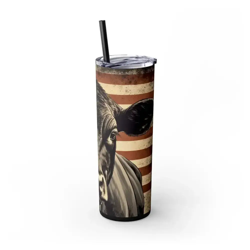 Angus Cow American Flag Skinny Tumbler, 20oz - Patriotic Rancher Gift