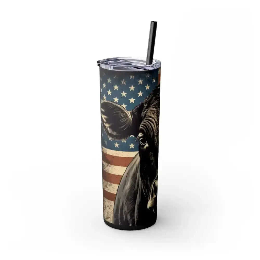 Angus Cow American Flag Skinny Tumbler, 20oz - Patriotic Rancher Gift