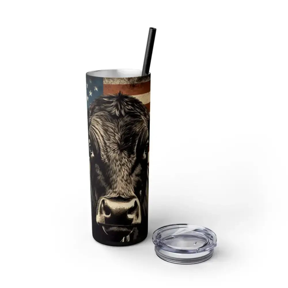 Angus Cow American Flag Skinny Tumbler, 20oz - Patriotic Rancher Gift