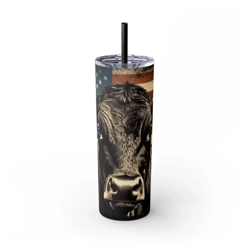 Angus Cow American Flag Skinny Tumbler, 20oz - Patriotic Rancher Gift