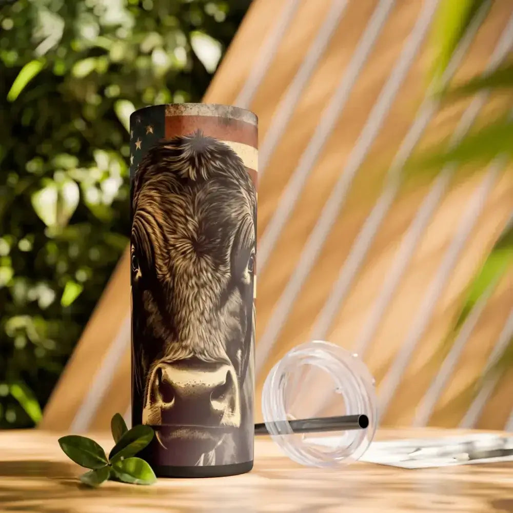 Angus Cow American Flag Skinny Tumbler, 20oz - Patriotic Rancher Gift