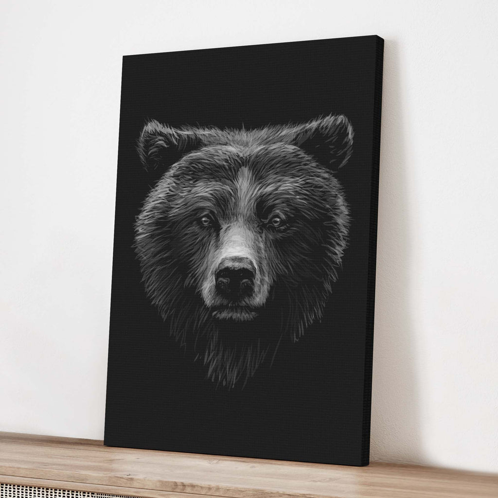 Animals Forest Bear Monochrome Canvas Wall Art - Quarter Circle AK Boutique