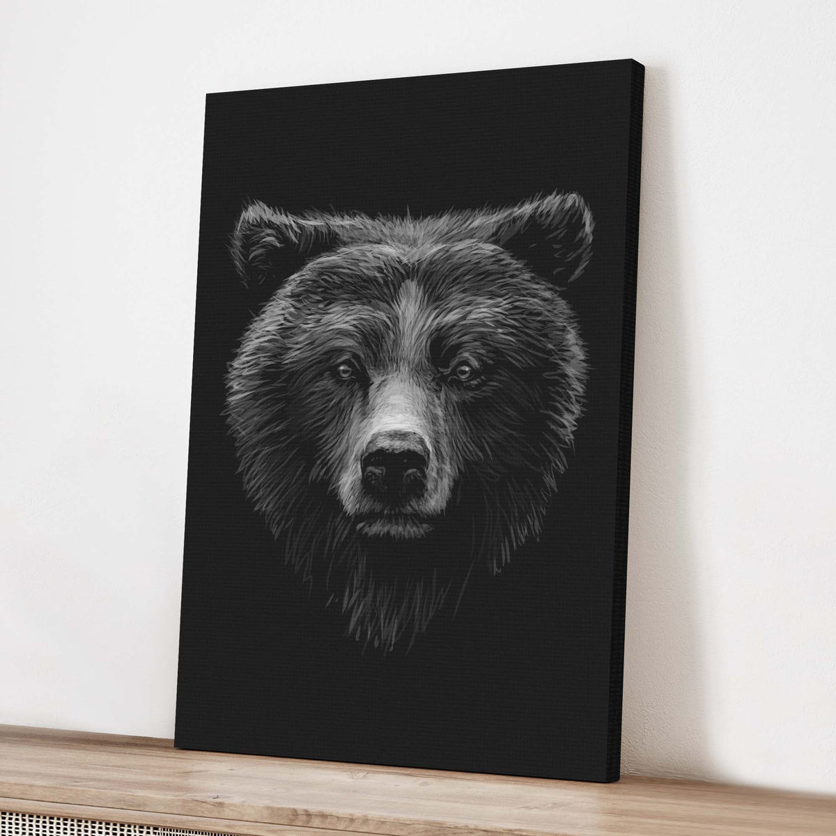 Animals Forest Bear Monochrome Canvas Wall Art - Quarter Circle AK Boutique