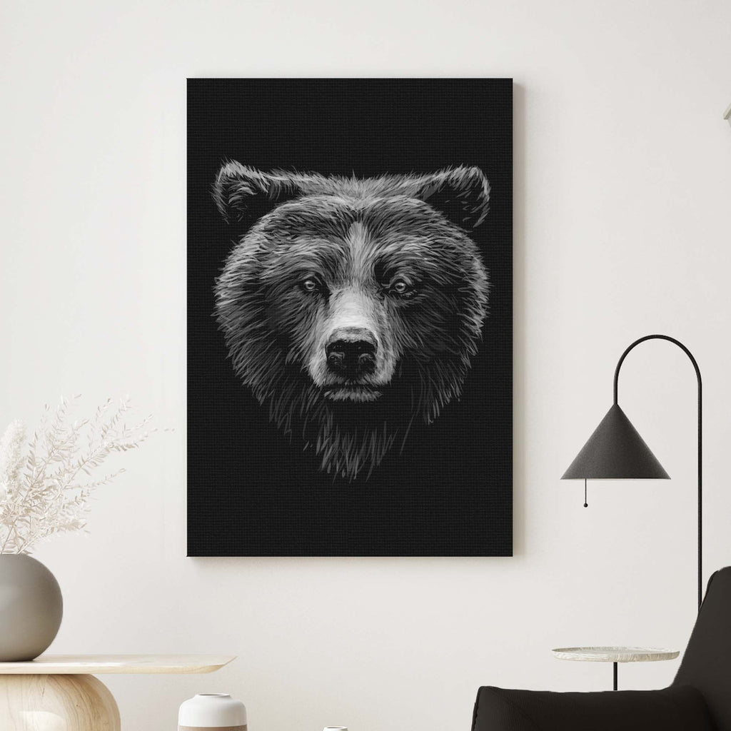 Animals Forest Bear Monochrome Canvas Wall Art - Quarter Circle AK Boutique