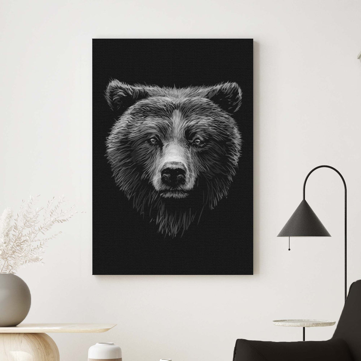 Animals Forest Bear Monochrome Canvas Wall Art - Quarter Circle AK Boutique