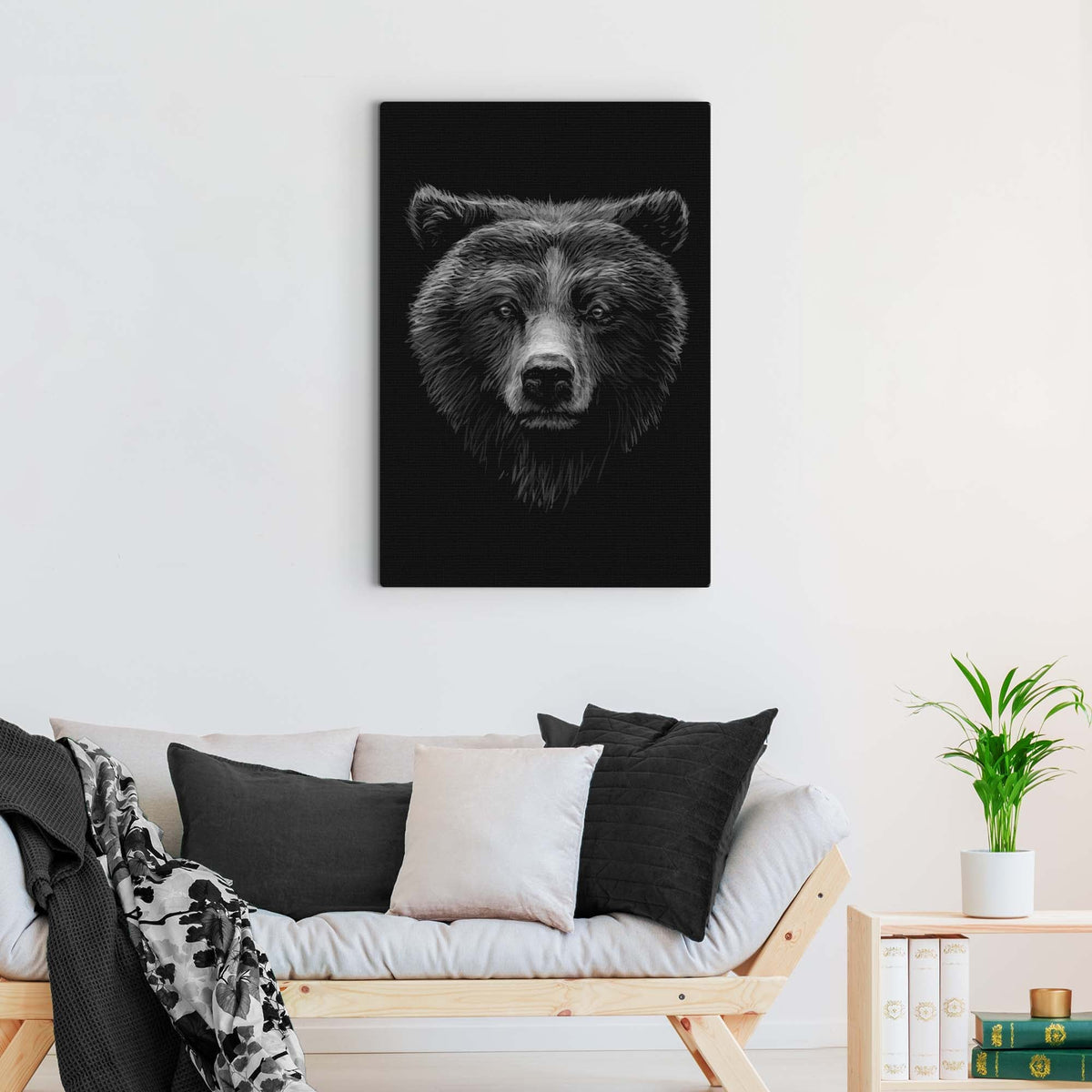 Animals Forest Bear Monochrome Canvas Wall Art - Quarter Circle AK Boutique