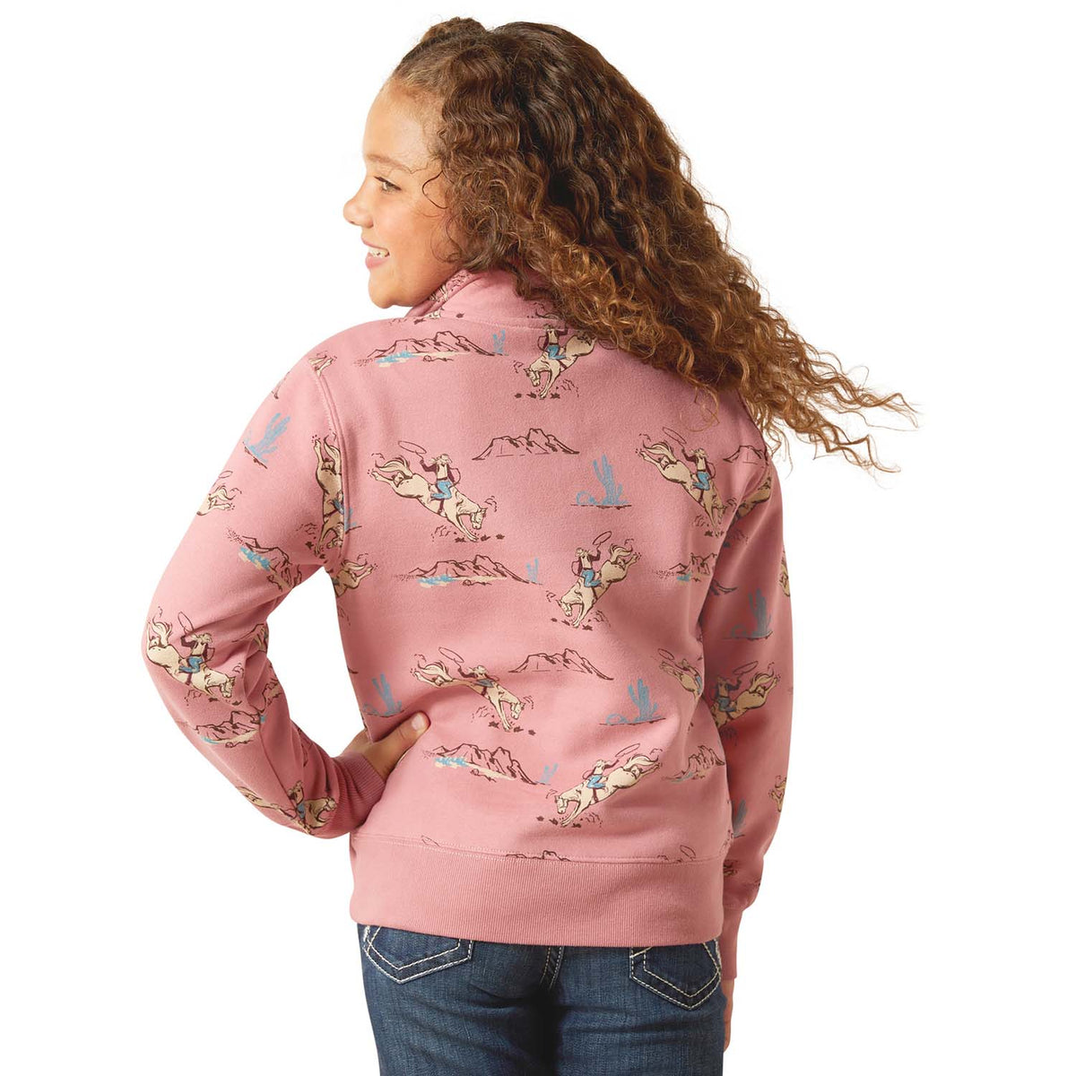 Ariat Girls Bronc Scene 1/4 Zip Sweatshirt - Quarter Circle AK Boutique