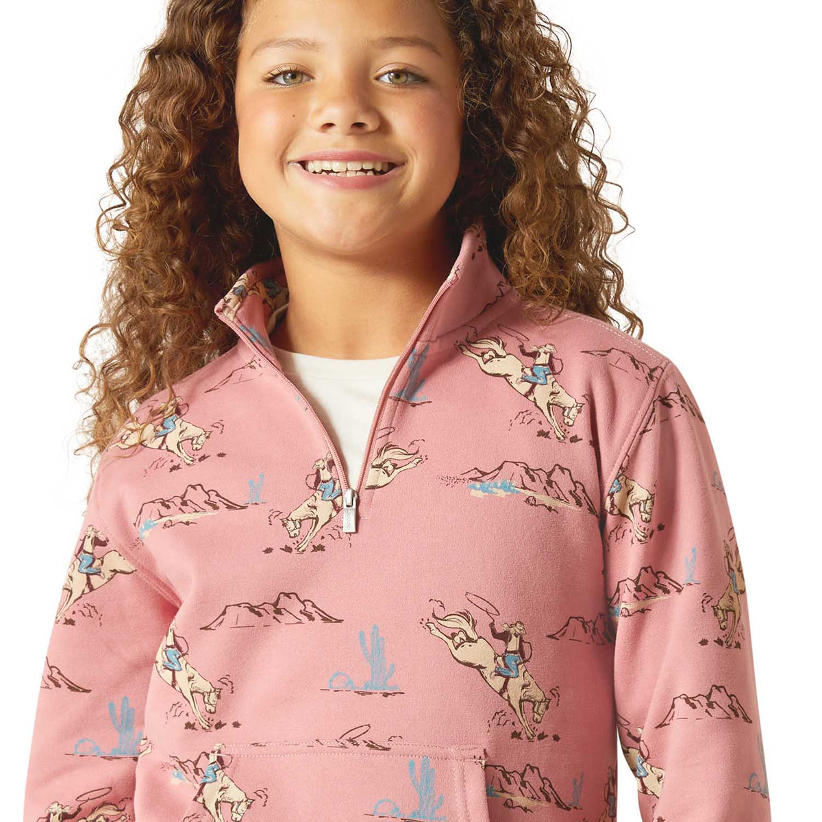 Ariat Girls Bronc Scene 1/4 Zip Sweatshirt - Quarter Circle AK Boutique