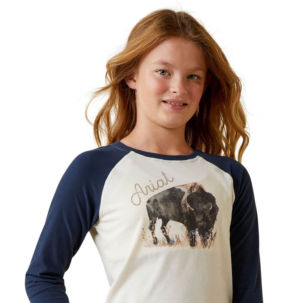 Ariat Girl's Painted Buffalo Raglan T-Shirt - Quarter Circle AK Boutique
