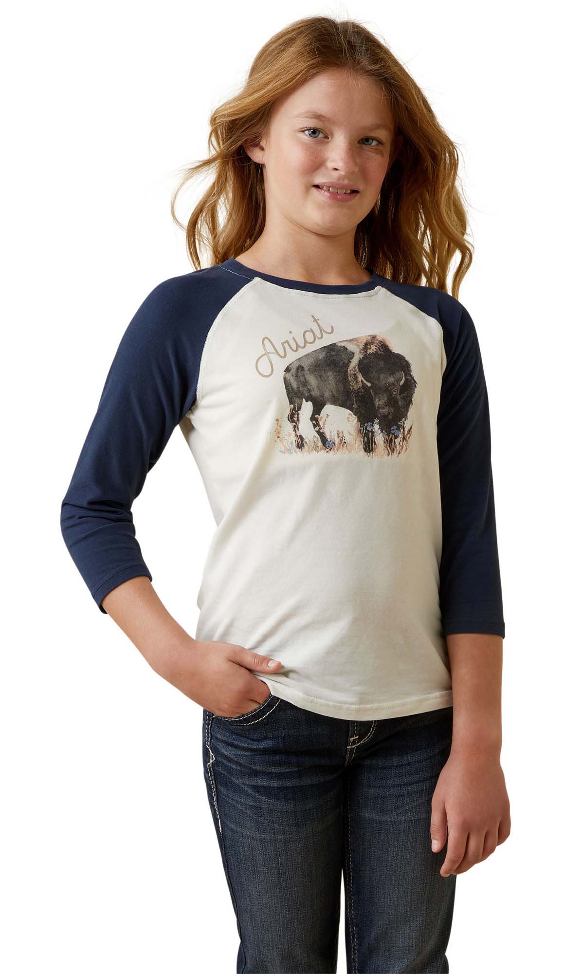 Ariat Girl's Painted Buffalo Raglan T-Shirt - Quarter Circle AK Boutique