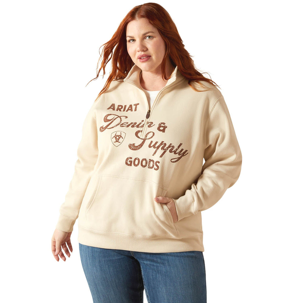 Ariat Women's "Denim & Supply" 1/2 Zip Sweatshirt – Midweight Fleece Casual Pullover - Quarter Circle AK Boutique