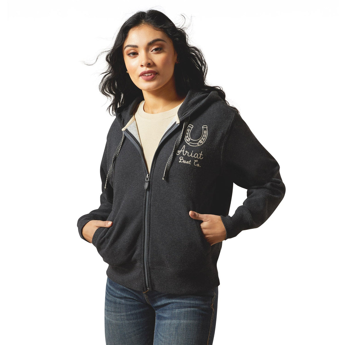 Ariat Womens Stitched Horseshoe Full Zip Hoodie - Quarter Circle AK Boutique