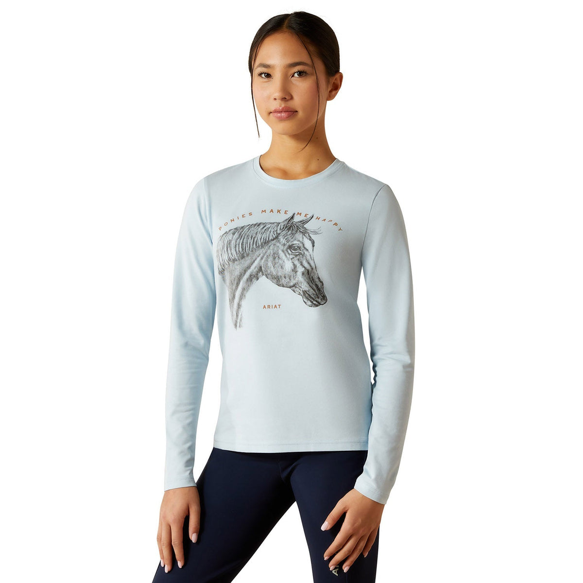 Ariat Youth Happy Long Sleeve Shirt – Organic Cotton Kids Equestrian Tee for Horse Lovers - Quarter Circle AK Boutique
