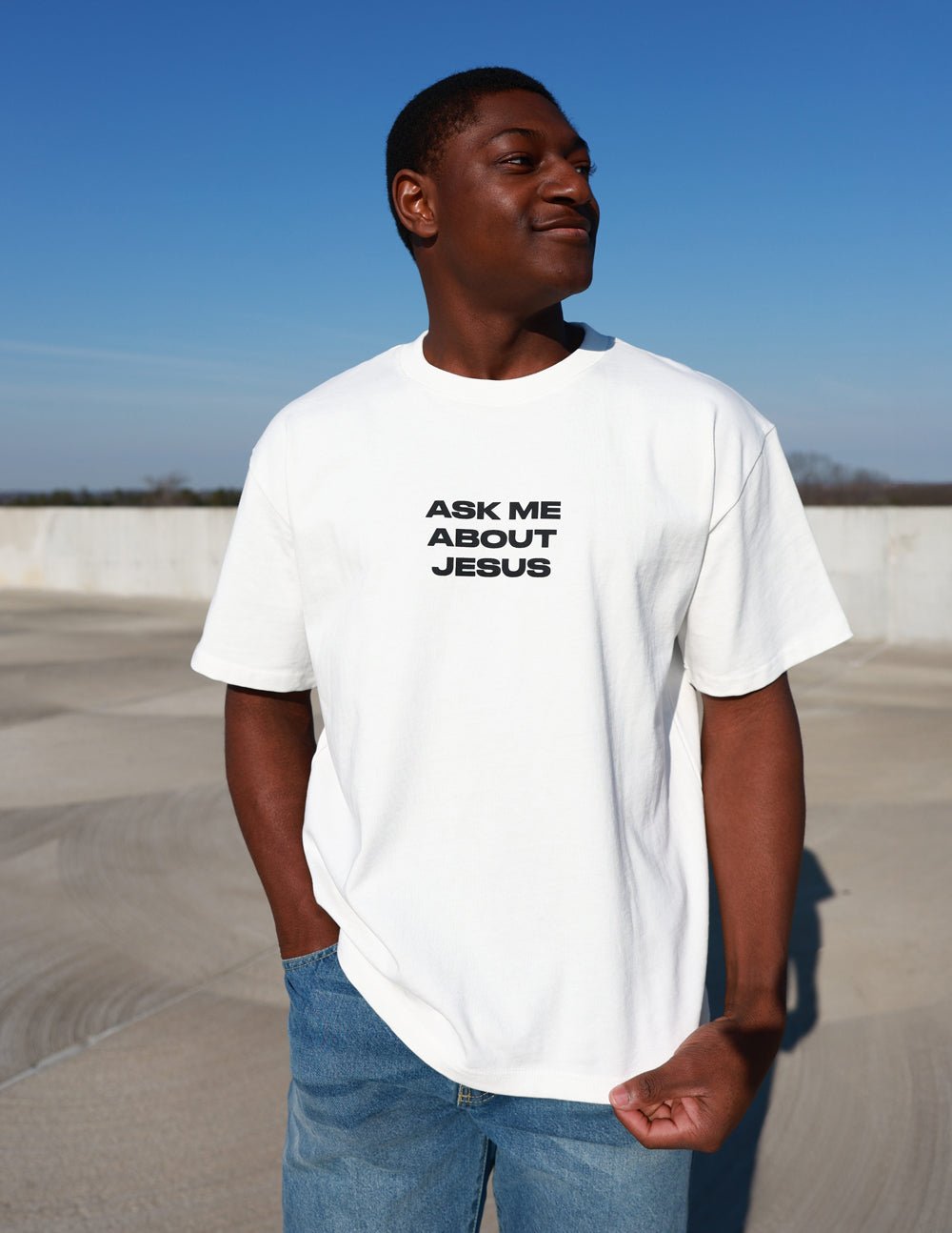 Ask Me About Jesus Heavyweight Tee - Quarter Circle AK Boutique