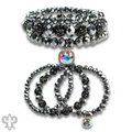 Pave ball and glossy glass bead bracelet with a European crystal