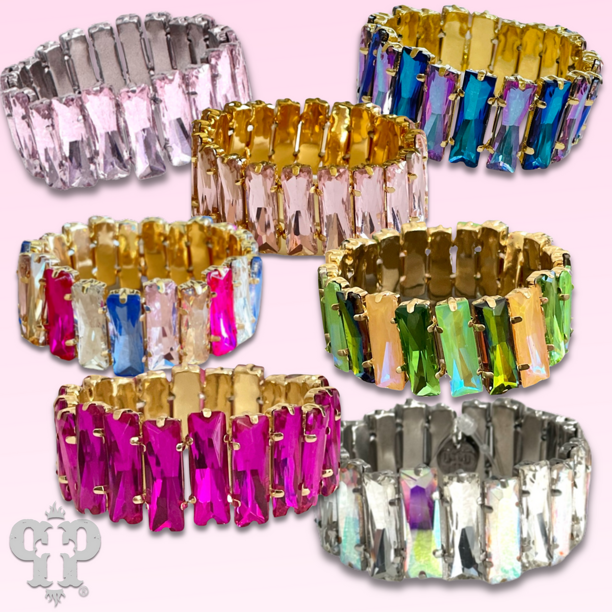 Faceted rectangle rhinestone stretch bracelet - LC