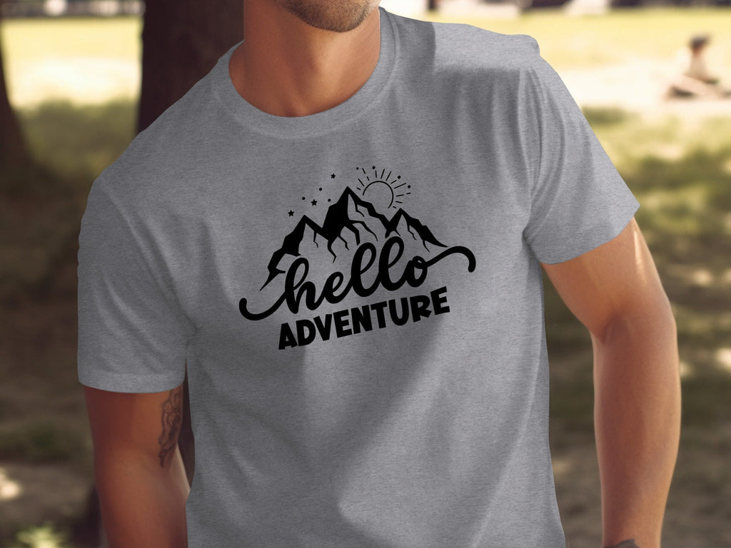 Hello Adventure Mountain Graphic Outdoorsy Scene T-Shirt