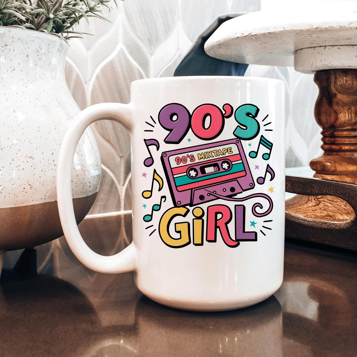 90s Girl Coffee Mug – Retro Cassette Tape Design | Microwave Safe Ceramic Cup