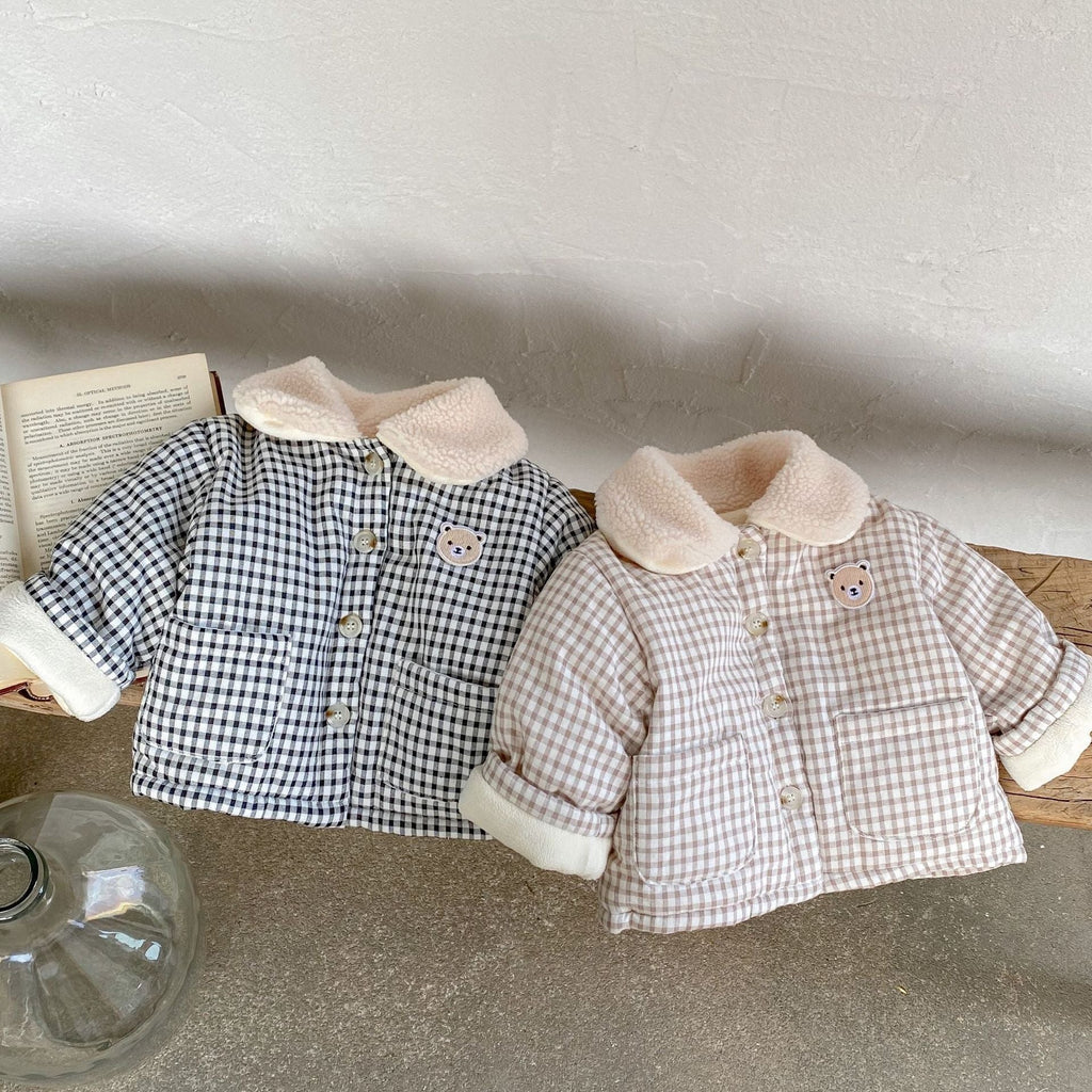 Baby Winter Coat Men's And Women's Korean-style Plaid Bear Quilted To Keep Warm Cotton-padded Jacket Thickened Children's Cotton Clothes - Quarter Circle AK Boutique