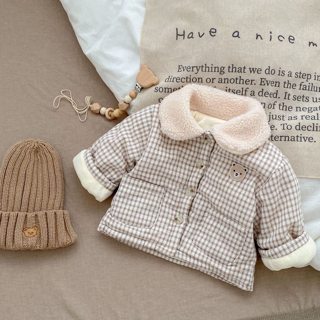 Baby Winter Coat Men's And Women's Korean-style Plaid Bear Quilted To Keep Warm Cotton-padded Jacket Thickened Children's Cotton Clothes - Quarter Circle AK Boutique
