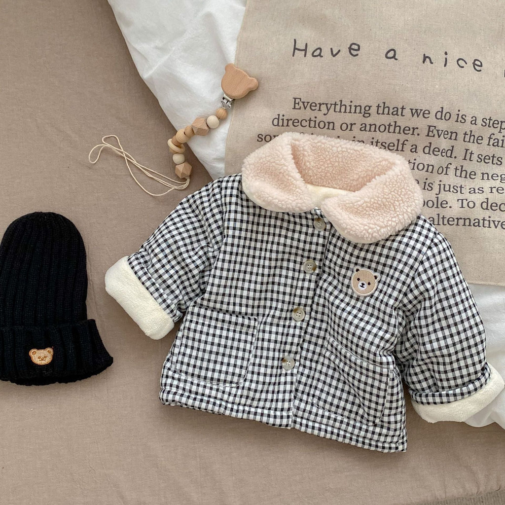 Baby Winter Coat Men's And Women's Korean-style Plaid Bear Quilted To Keep Warm Cotton-padded Jacket Thickened Children's Cotton Clothes - Quarter Circle AK Boutique