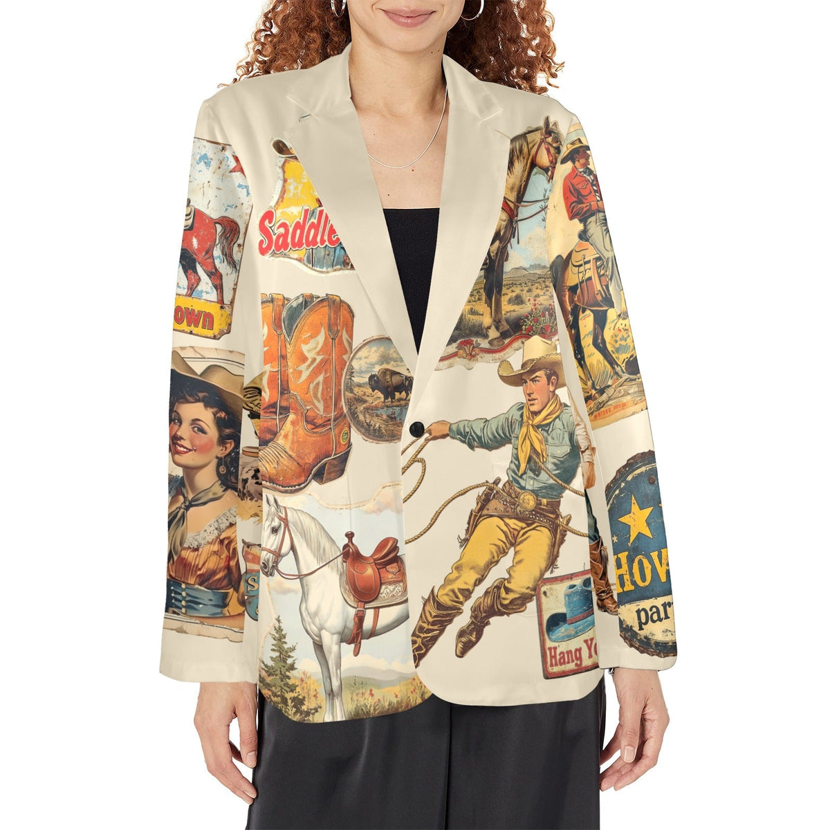 Baha Ranch Old West Cowboy Western Cowgirl Vintage Retro Women's Blazer - Quarter Circle AK Boutique