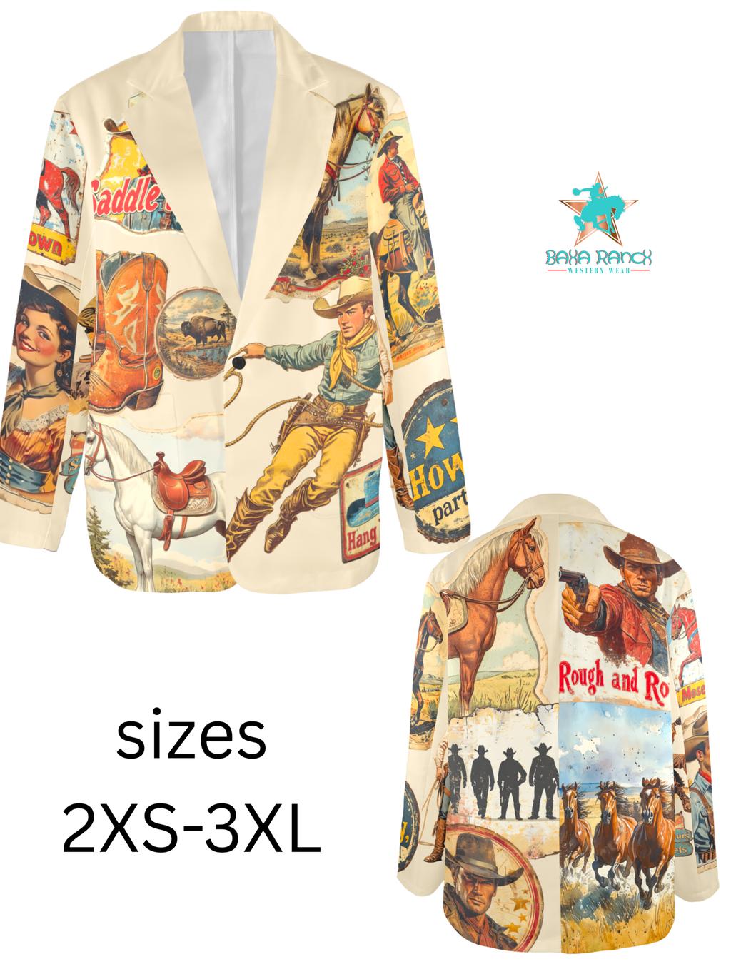Baha Ranch Old West Cowboy Western Cowgirl Vintage Retro Women's Blazer - Quarter Circle AK Boutique