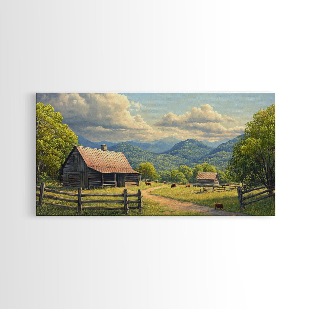 Barn Landscape Oil Painting Canvas Print, Rustic Farmhouse Home Decor, Modern Farm House Wall Art, Barn Wall Art, Barn Decor - Quarter Circle AK Boutique
