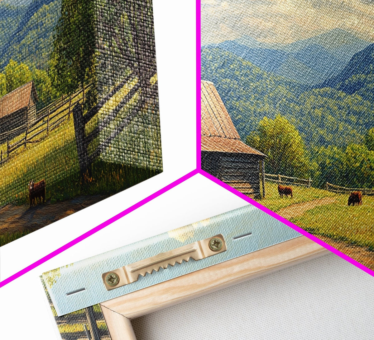 Barn Landscape Oil Painting Canvas Print, Rustic Farmhouse Home Decor, Modern Farm House Wall Art, Barn Wall Art, Barn Decor - Quarter Circle AK Boutique