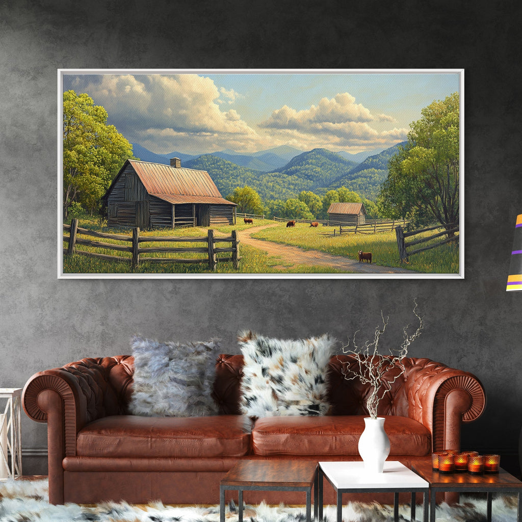 Barn Landscape Oil Painting Canvas Print, Rustic Farmhouse Home Decor, Modern Farm House Wall Art, Barn Wall Art, Barn Decor - Quarter Circle AK Boutique