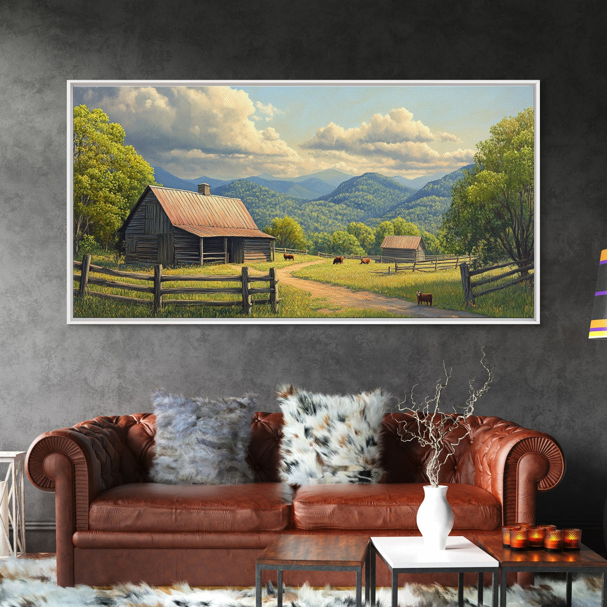 Barn Landscape Oil Painting Canvas Print, Rustic Farmhouse Home Decor, Modern Farm House Wall Art, Barn Wall Art, Barn Decor - Quarter Circle AK Boutique