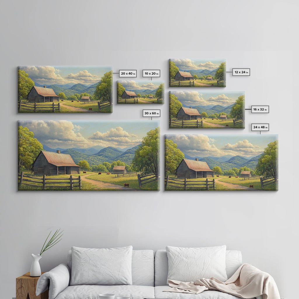 Barn Landscape Oil Painting Canvas Print, Rustic Farmhouse Home Decor, Modern Farm House Wall Art, Barn Wall Art, Barn Decor - Quarter Circle AK Boutique
