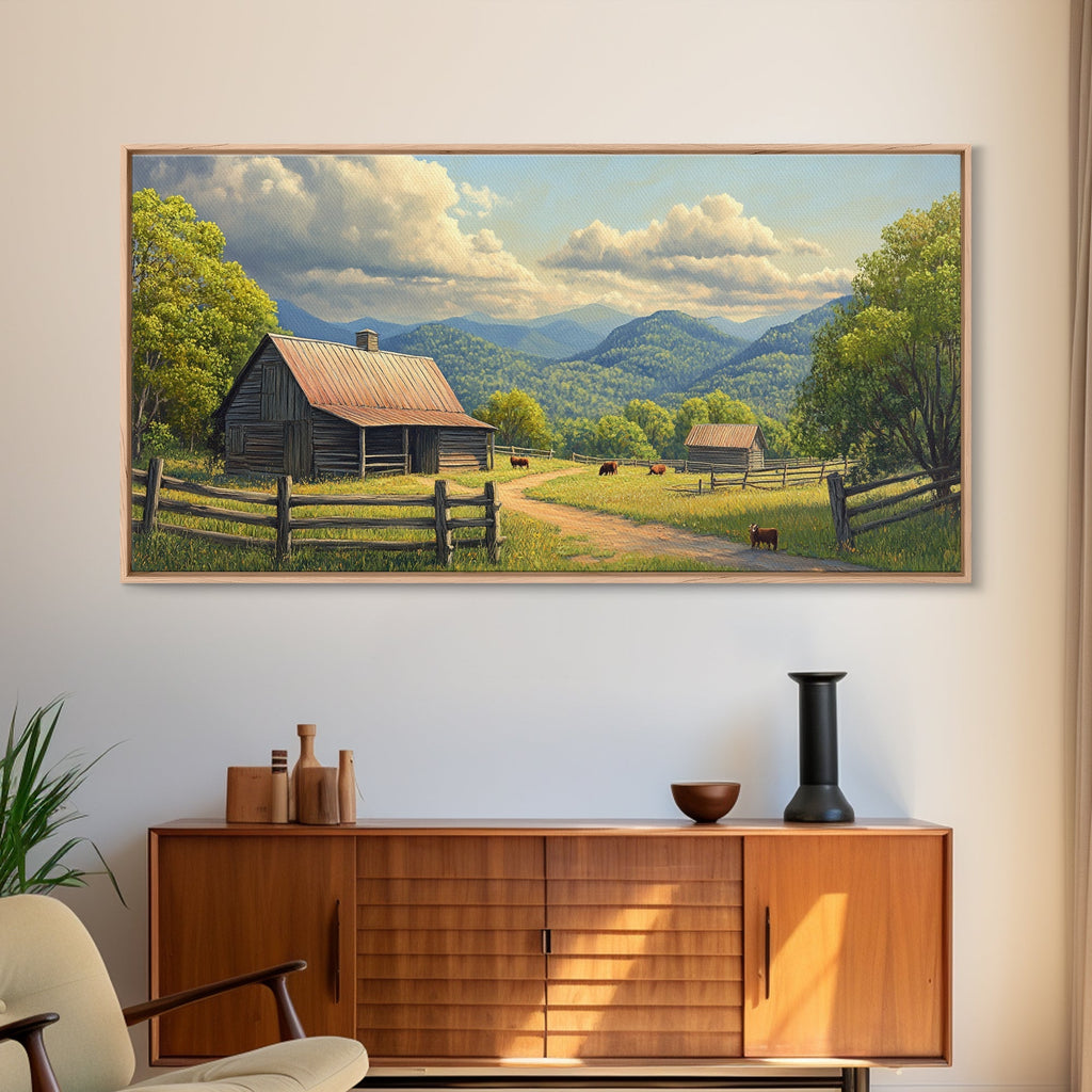 Barn Landscape Oil Painting Canvas Print, Rustic Farmhouse Home Decor, Modern Farm House Wall Art, Barn Wall Art, Barn Decor - Quarter Circle AK Boutique