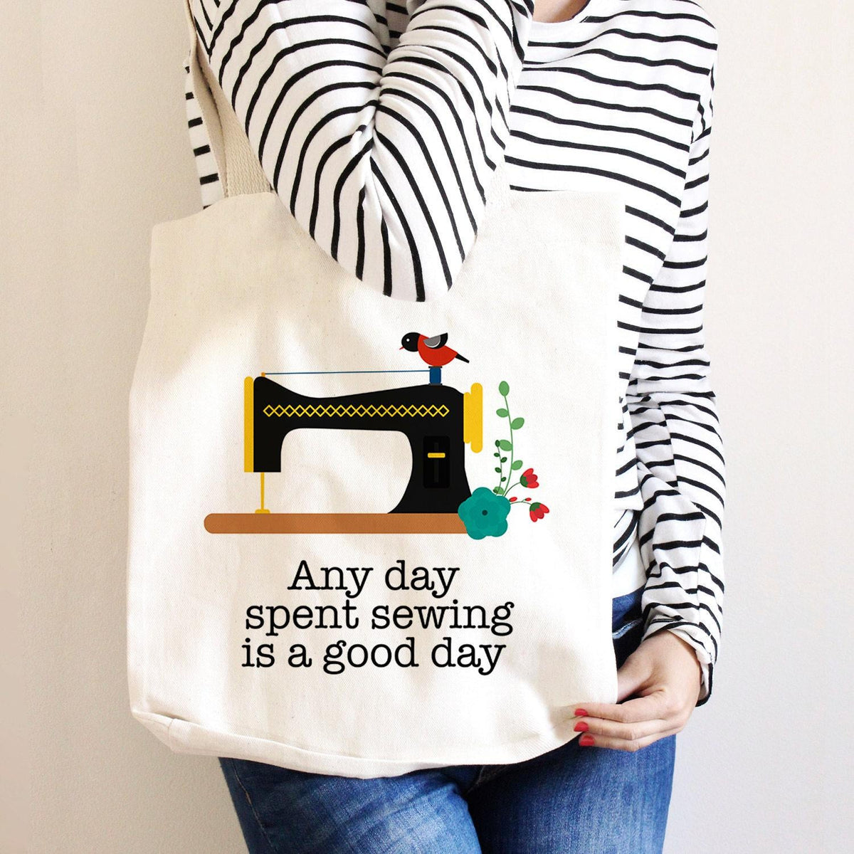 Vintage Sewing Tote - Durable Canvas Tote Bag with Reinforced Bottom & Spacious Design