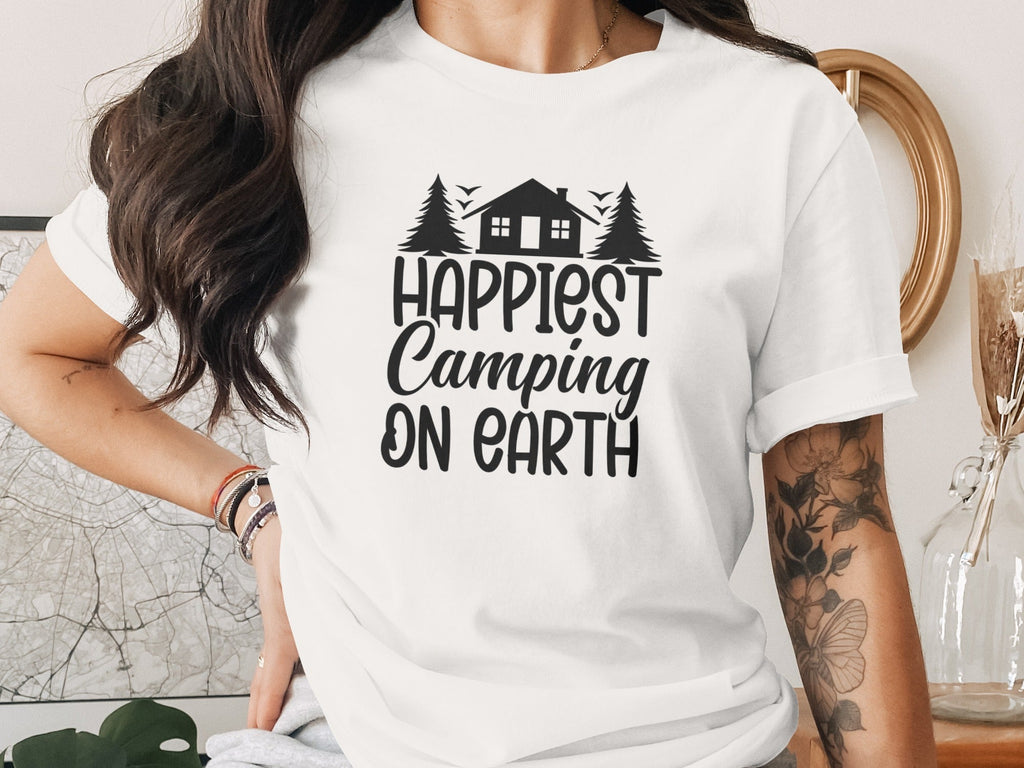 Happiest Camping on Earth Outdoorsy Cabin Life T-Shirt