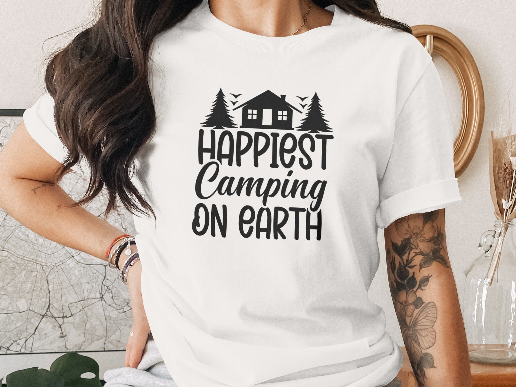 Happiest Camping on Earth Outdoorsy Cabin Life T-Shirt