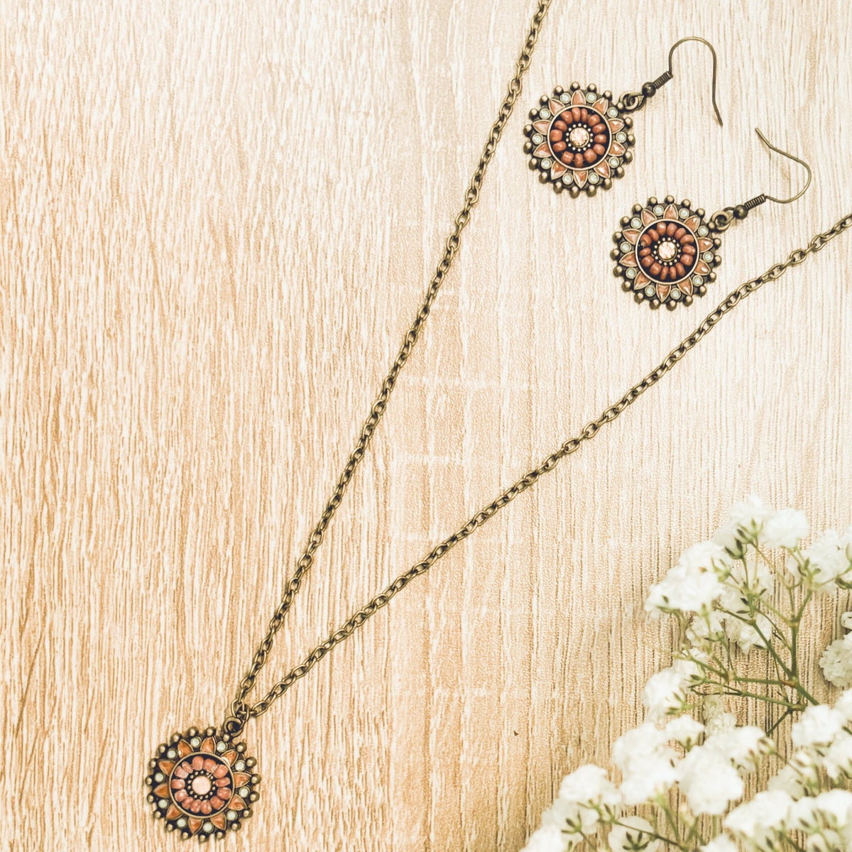 Beautiful Boho Necklace and Earring Set - Quarter Circle AK Boutique