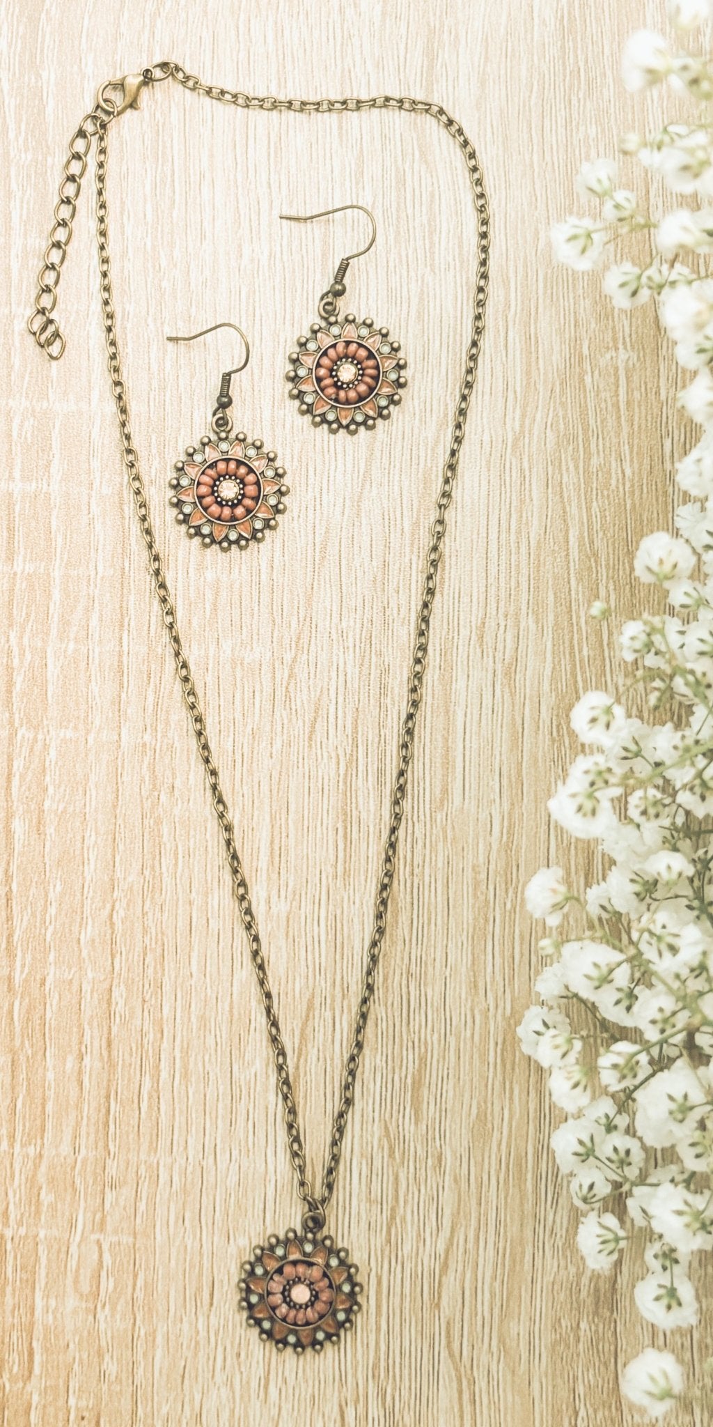 Beautiful Boho Necklace and Earring Set - Quarter Circle AK Boutique