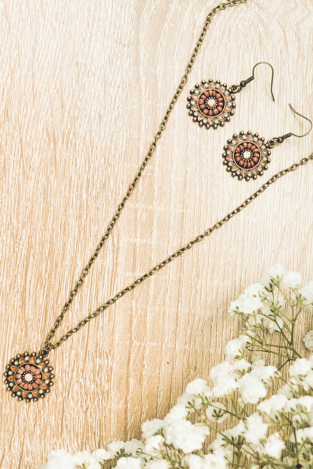 Beautiful Boho Necklace and Earring Set - Quarter Circle AK Boutique