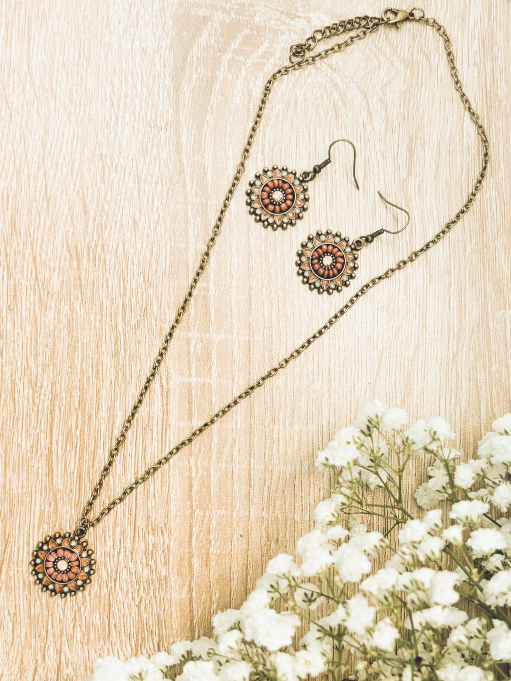 Beautiful Boho Necklace and Earring Set - Quarter Circle AK Boutique