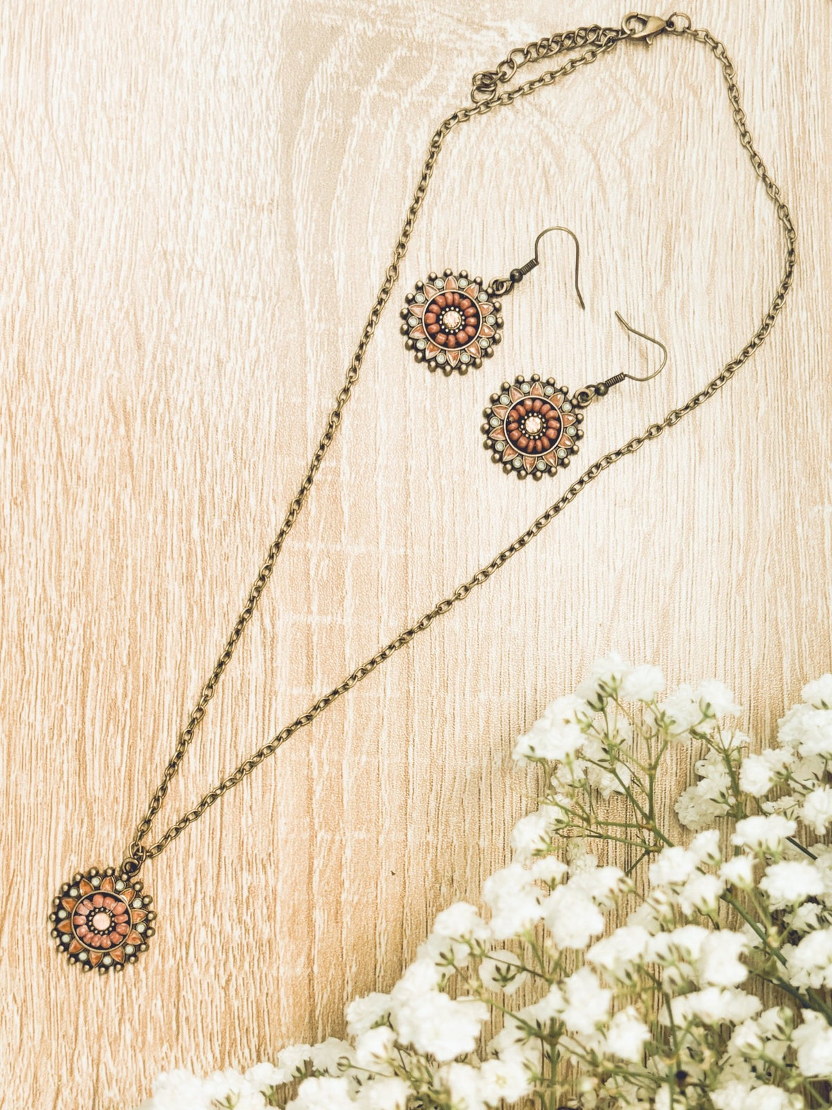 Beautiful Boho Necklace and Earring Set - Quarter Circle AK Boutique