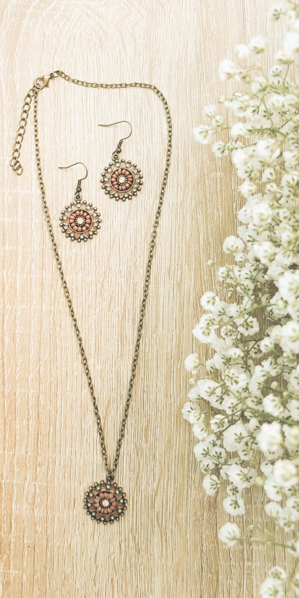 Beautiful Boho Necklace and Earring Set - Quarter Circle AK Boutique