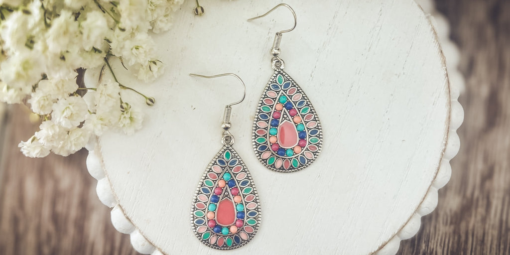 Beautiful Boho Pink Drop Earrings - Quarter Circle AK Boutique