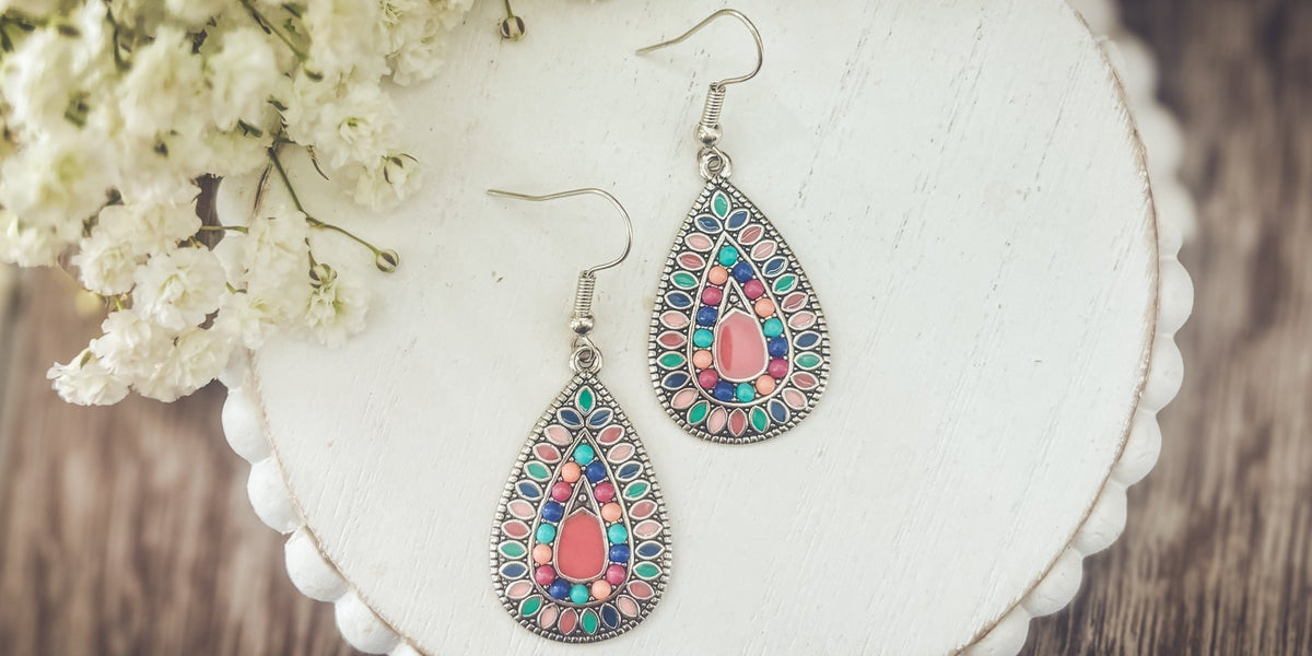 Beautiful Boho Pink Drop Earrings - Quarter Circle AK Boutique