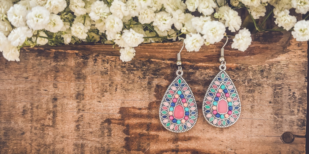 Beautiful Boho Pink Drop Earrings - Quarter Circle AK Boutique