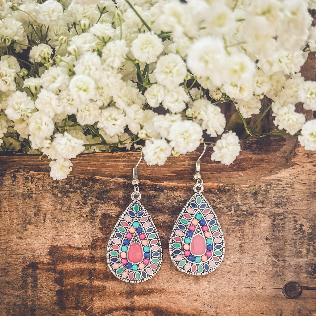 Beautiful Boho Pink Drop Earrings - Quarter Circle AK Boutique