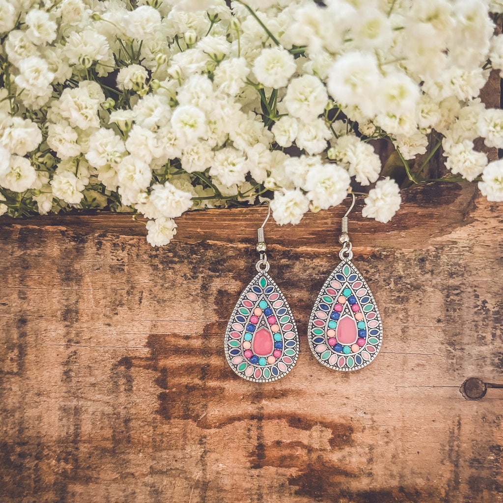 Beautiful Boho Pink Drop Earrings - Quarter Circle AK Boutique